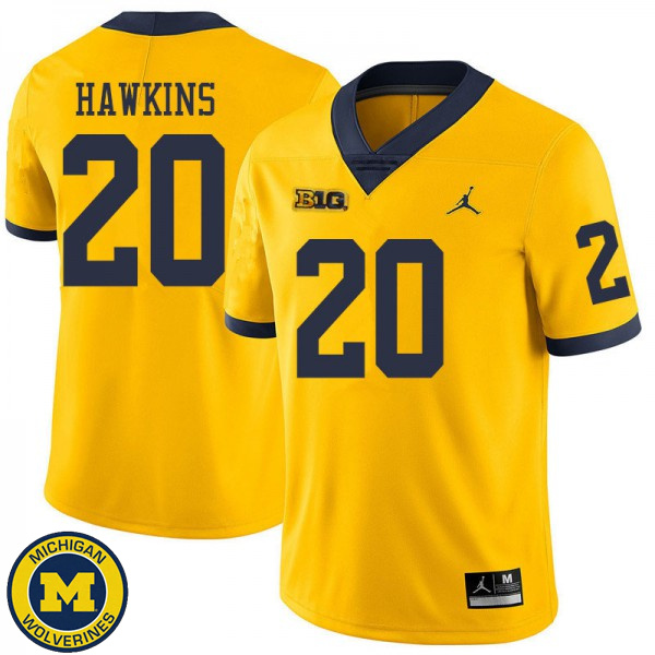 Men's Michigan Wolverines #20 Brad Hawkins Yellow Jordan Brand University Jersey